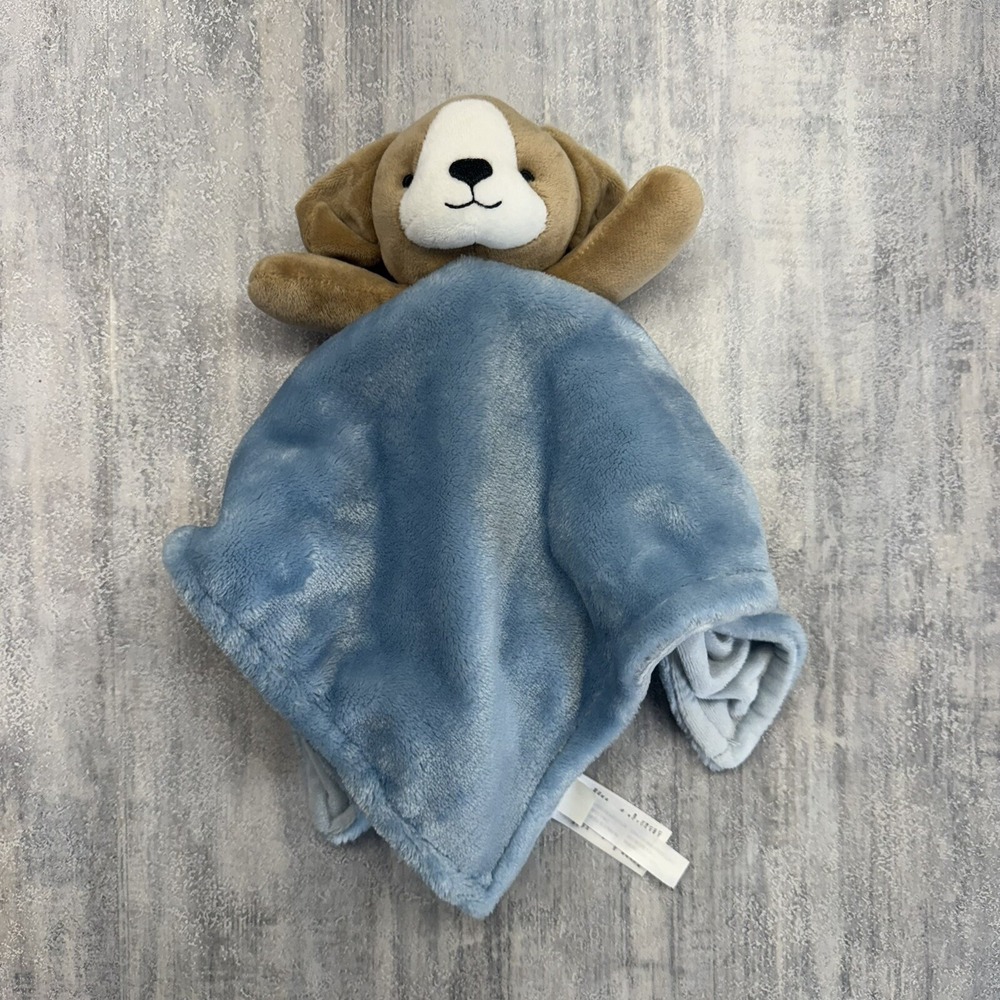 Carter's Puppy Dog Lovey Security Blanket Blue Brown Tan Velour Plush Baby 13"